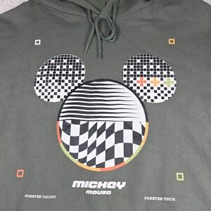 Disney Mickey Mouse Pullover Hoodie Mens XL Olive Green Fleece Graphic Comfort